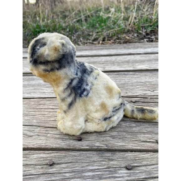 Vintage 1940s Mohair Stuffed Kitten Cat Toy Striped Gray Japan - Picture 11 of 12